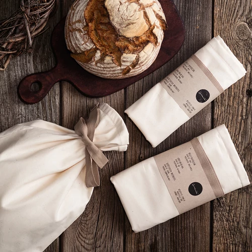 LINED BREAD BAG cotton canvas with blue pattern, small