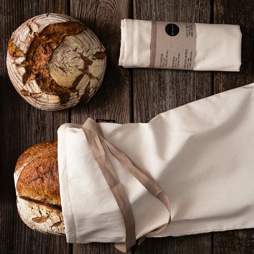 LINED BREAD BAG cotton canvas with blue pattern, small