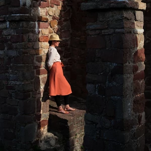 őszi szoknya fashion, A-line, red skirt
