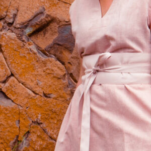 linen dress pink with belt